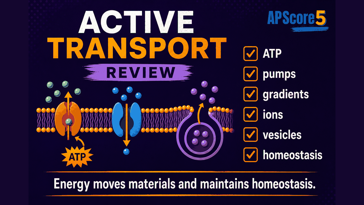 Active transport review AP Biology infographic with checklist for ATP pumps gradients ions vesicles and homeostasis