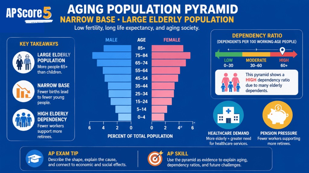 Aging Population Pyramid — Narrow Base AP Human Geography Aging population pyramid AP
