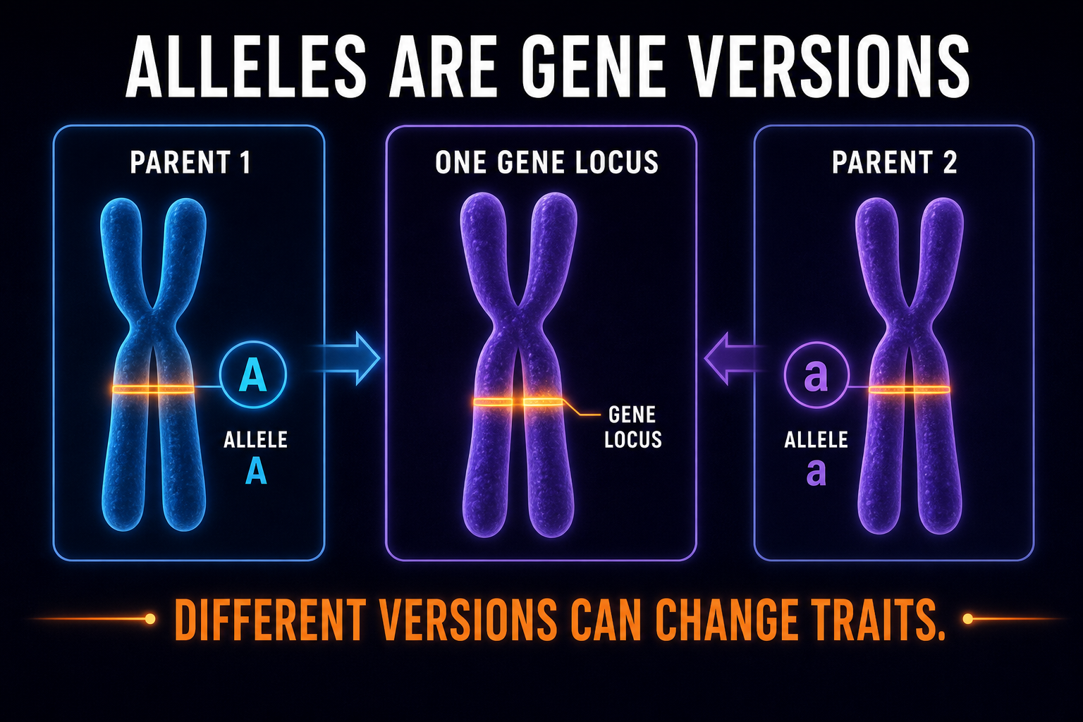 AP Biology alleles infographic showing different versions of a gene inherited from each parent