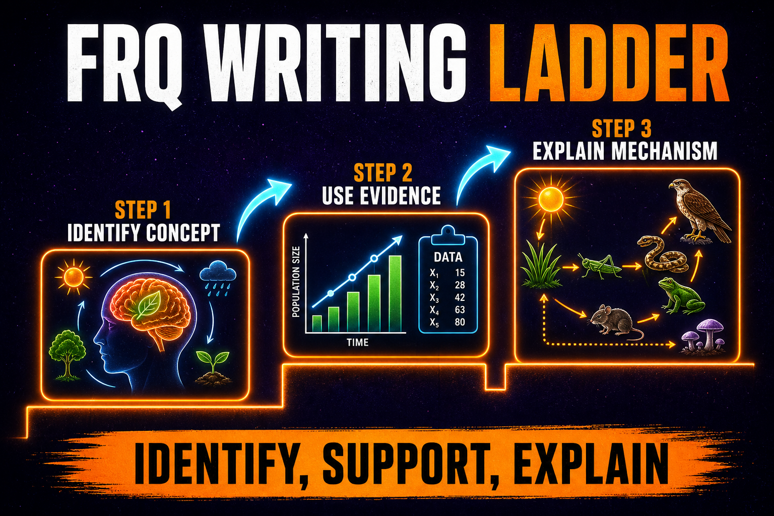 AP Biology Ecology FRQ Writing Ladder AP Biology ecology FRQ writing ladder showing identify evidence and explanation steps