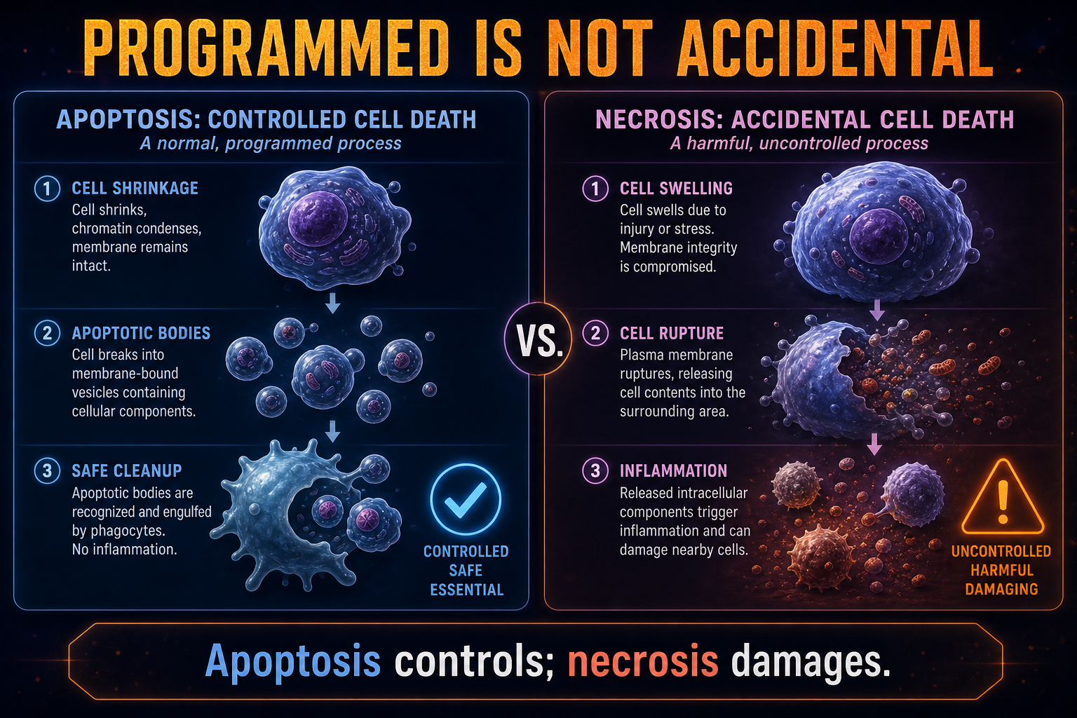 Apoptosis vs necrosis comparison