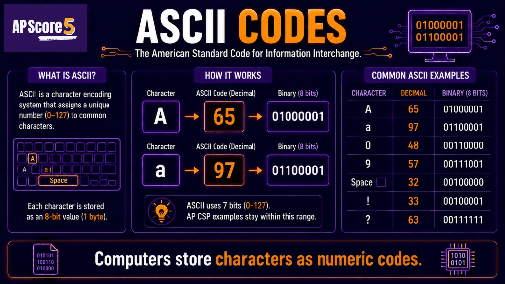 ASCII Codes and Text Encoding ASCII codes AP CSP