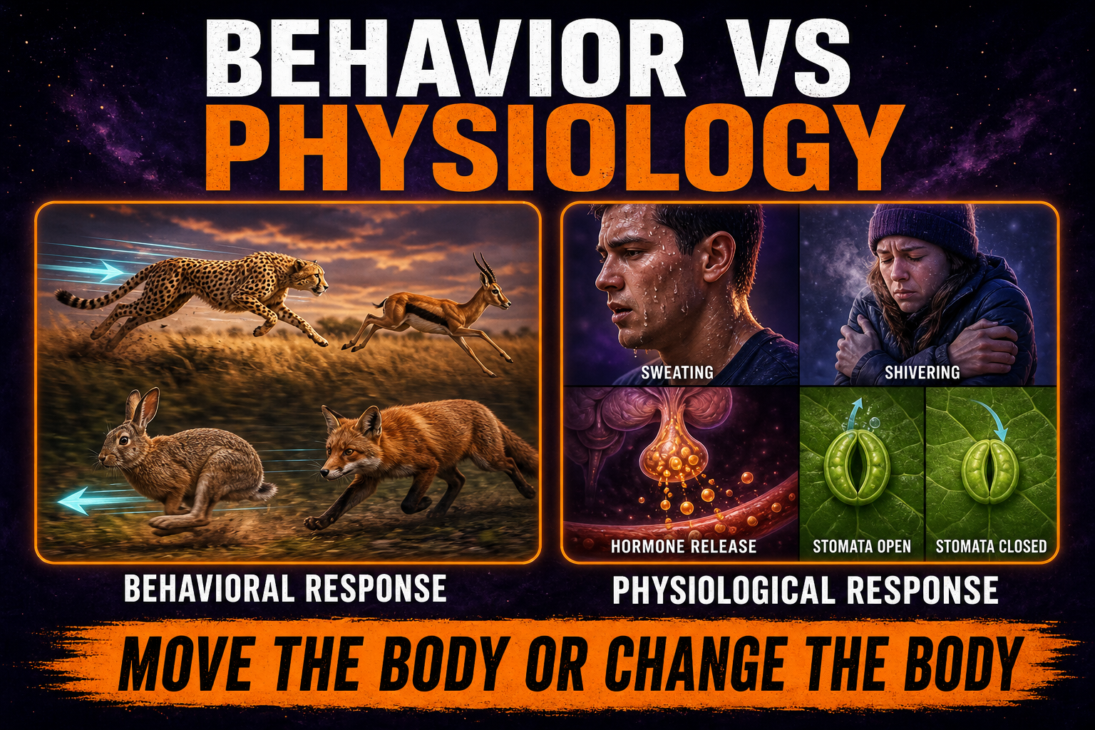 Behavioral versus physiological responses AP Biology showing movement behavior and internal body changes