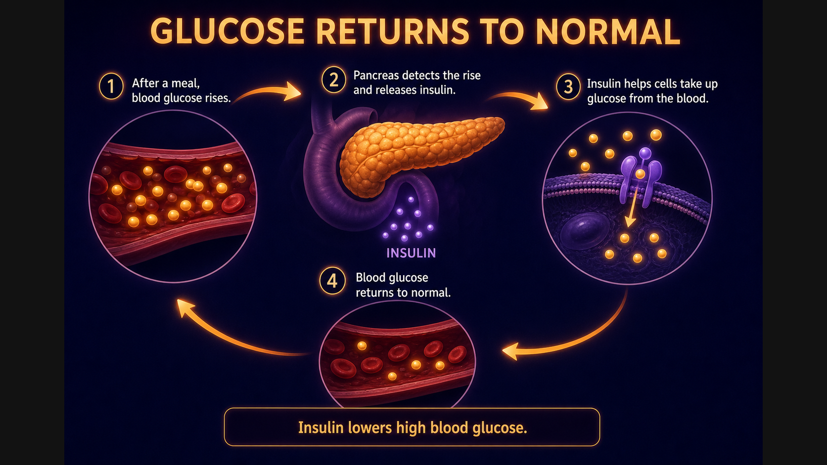 Insulin lowers blood glucose