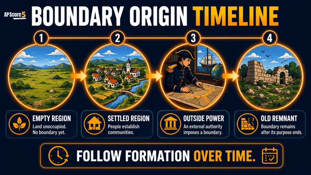 Boundary origin timeline AP Human Geography image showing how antecedent subsequent superimposed and relic boundaries form