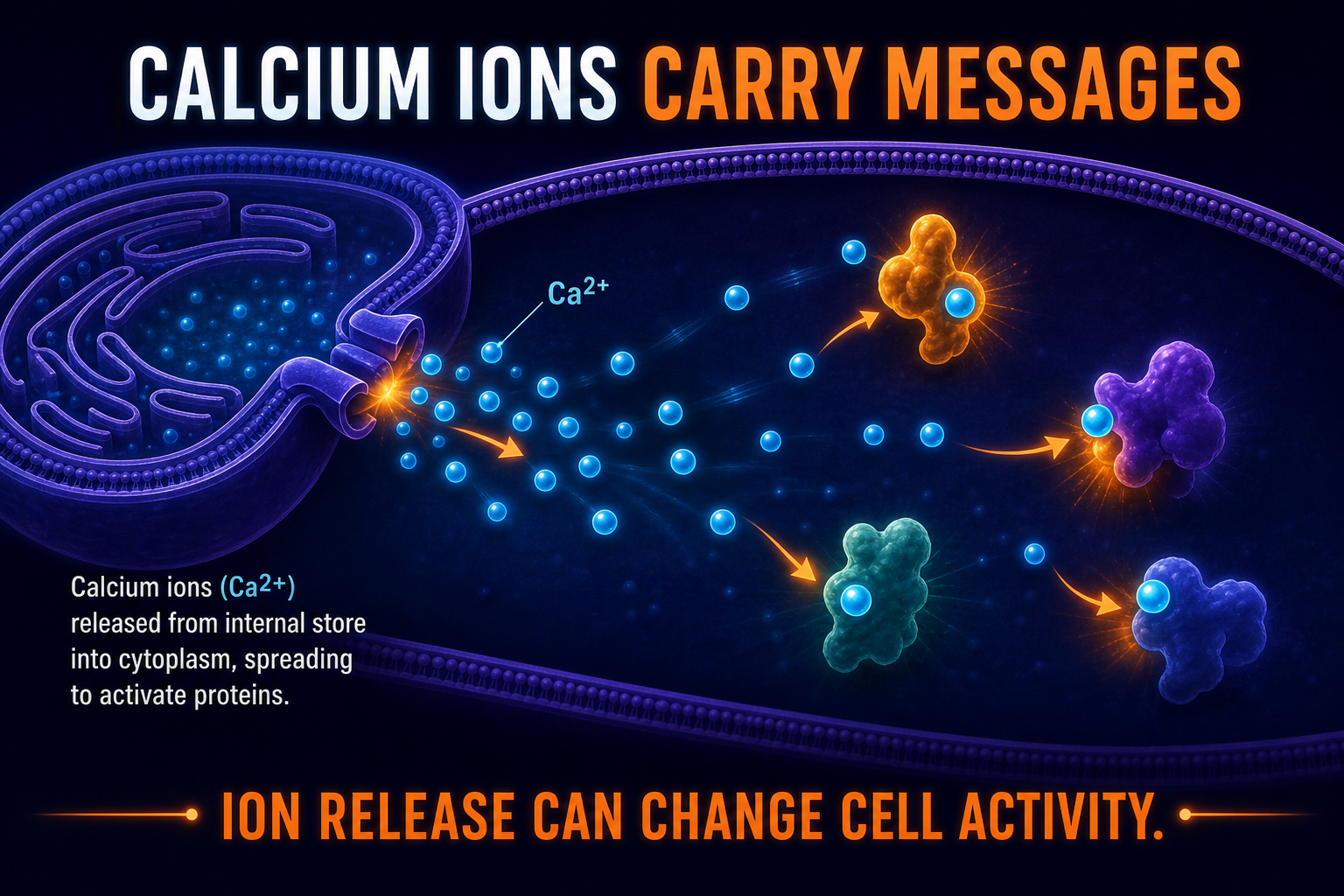 AP Biology calcium second messenger infographic showing calcium ions released inside a cell to trigger responses