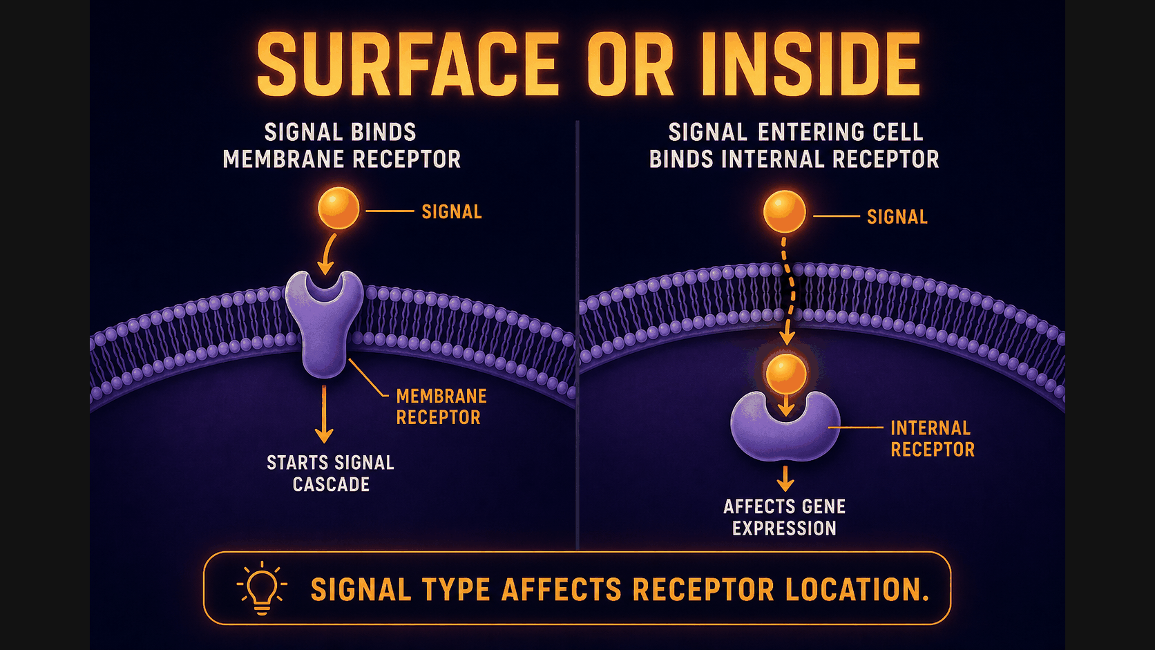 AP Biology infographic comparing cell-surface receptors and intracellular receptors for different signal molecules