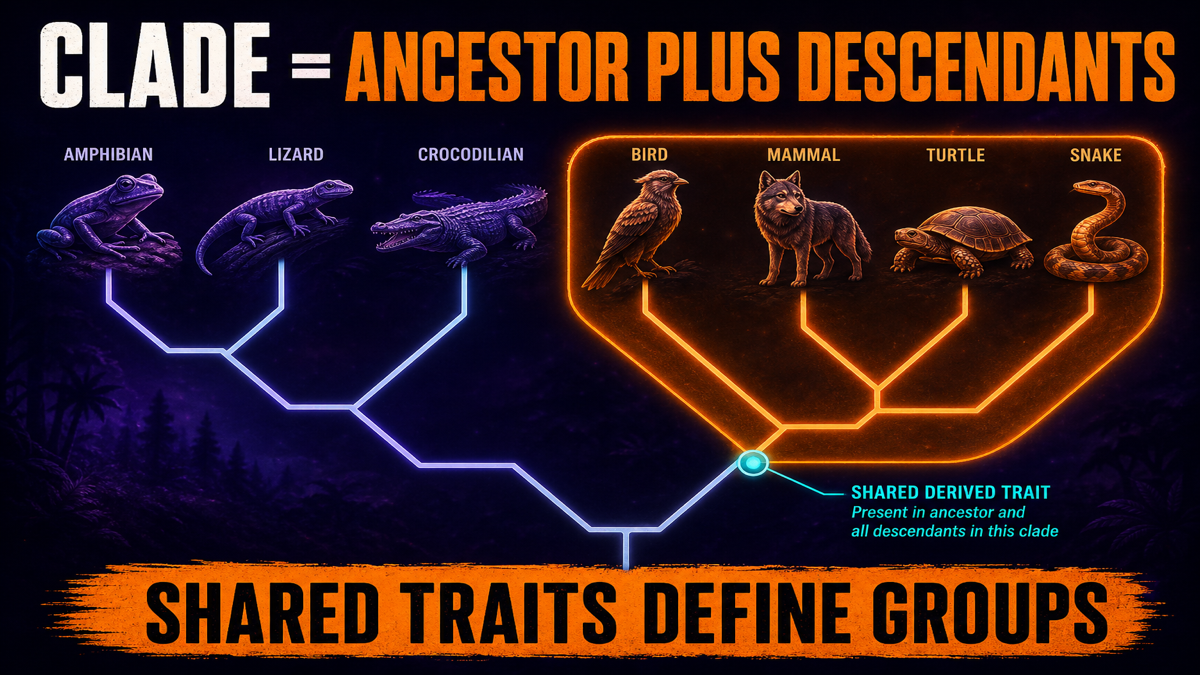 Clade and shared derived traits AP Biology showing ancestor descendants and trait marker
