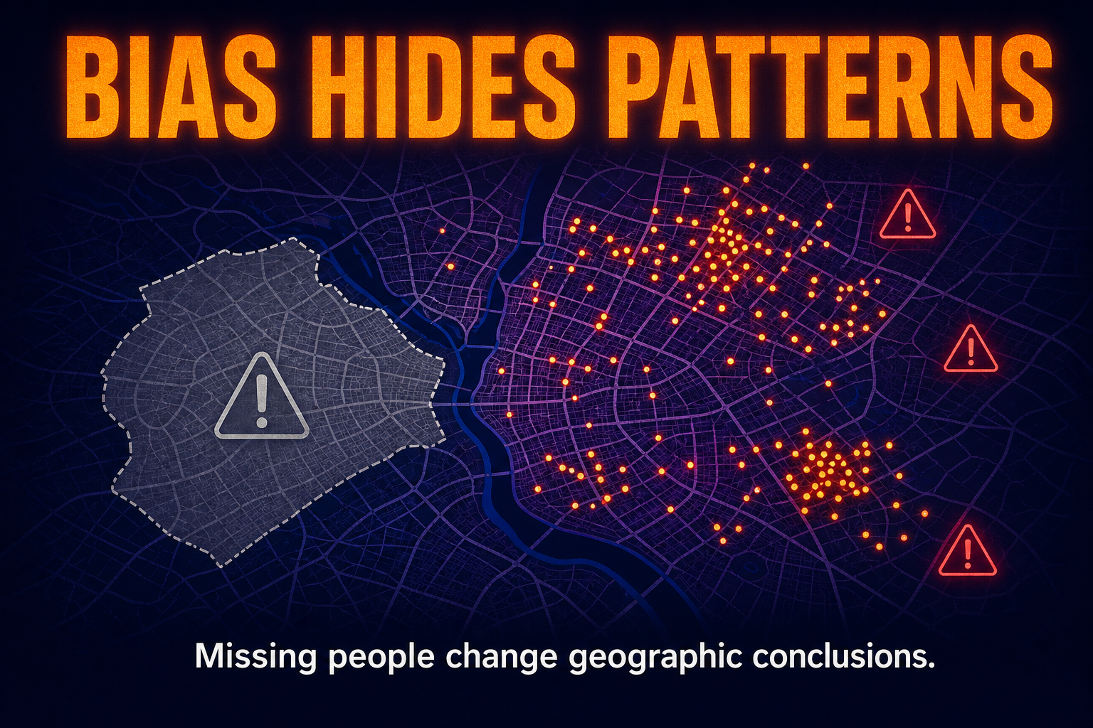Common data bias types in AP Human Geography showing missing groups uneven samples technology bias and map bias