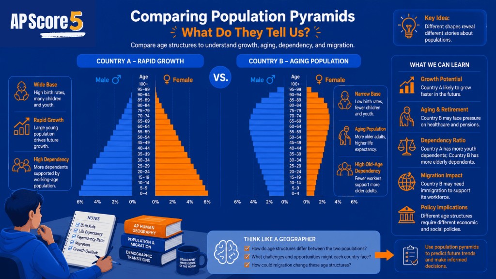 Comparing Population Pyramids โ Rapid Growth vs Aging Society Compare two country pyramids
