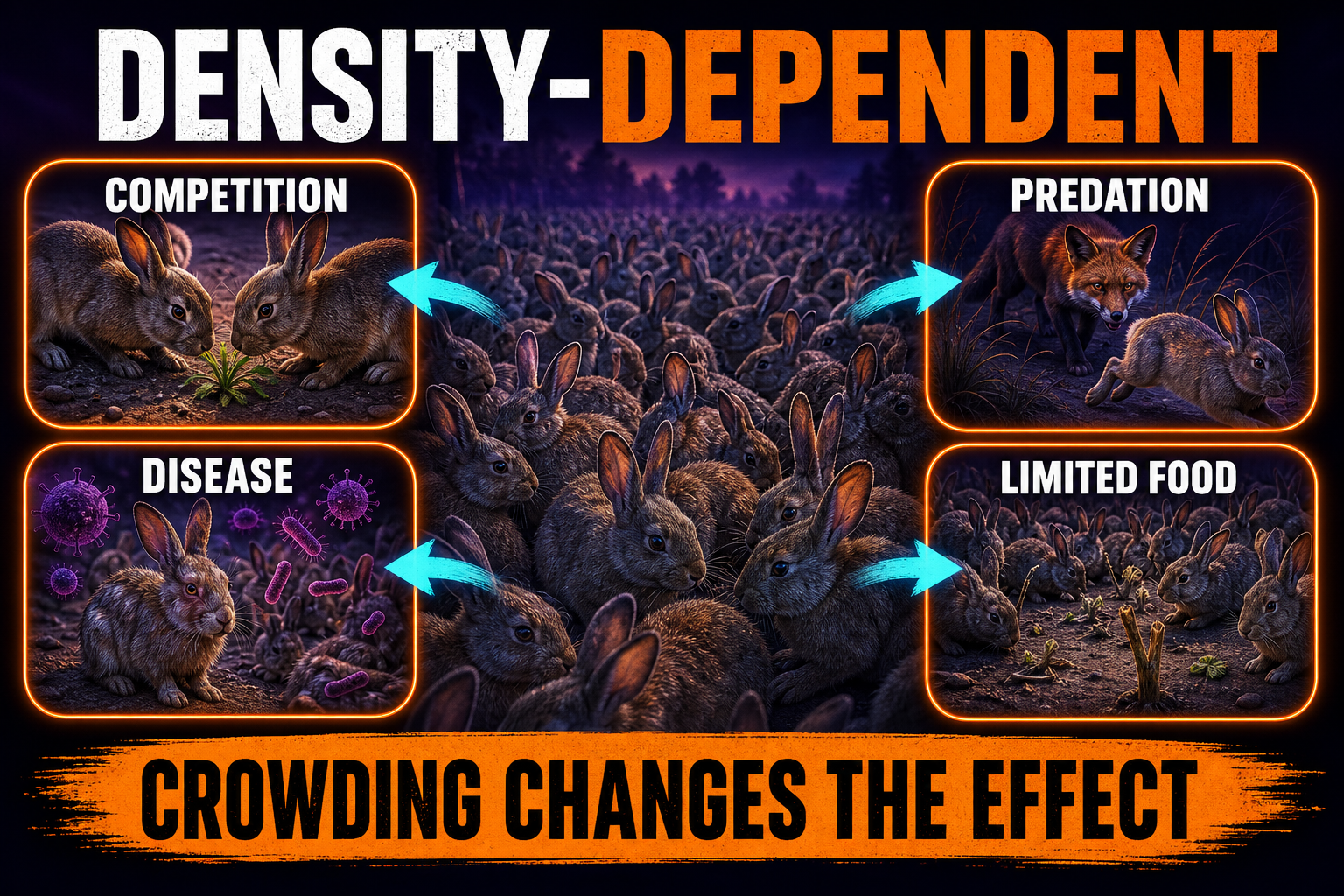 Density dependent factors AP Biology showing competition disease predation and resource limits increasing with crowding