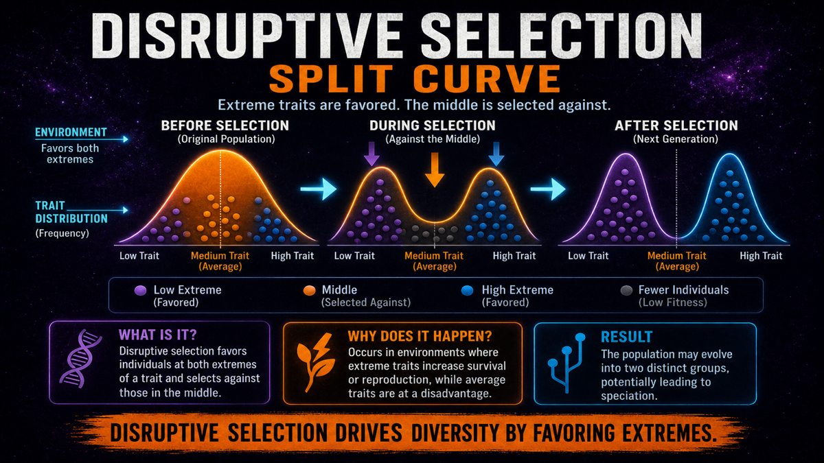 Disruptive selection AP Biology showing both extreme phenotypes favored and middle phenotype selected against