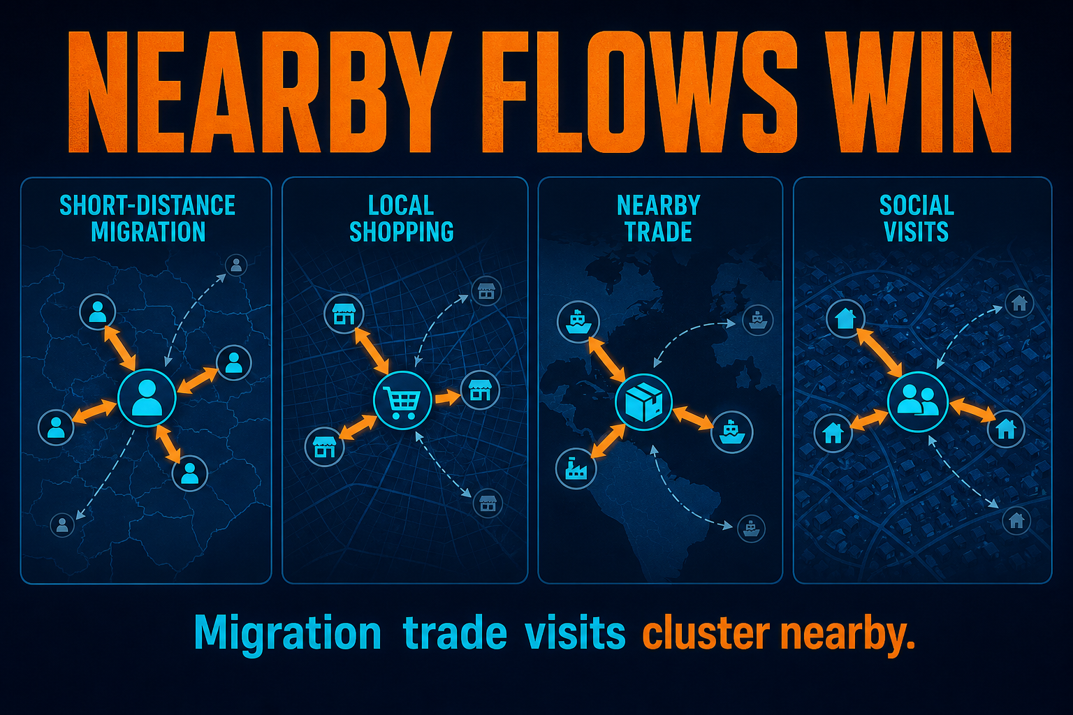 Distance decay examples in AP Human Geography showing migration trade shopping and visits stronger between nearby places