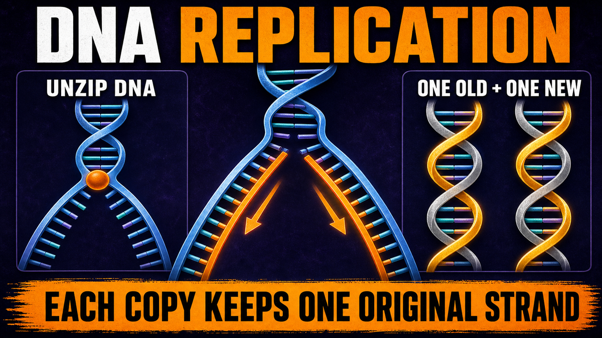 DNA replication AP Biology semiconservative replication fork with one original and one new strand