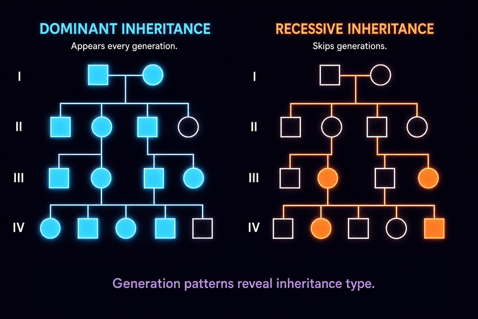 Dominant vs recessive pedigree