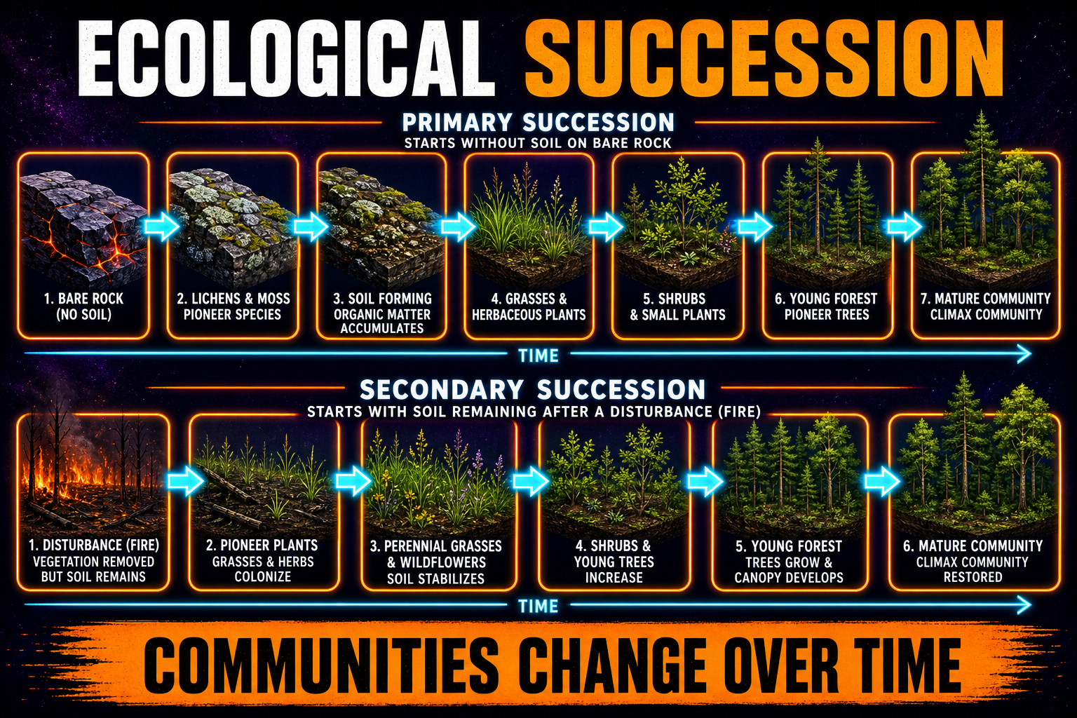 Ecological Succession AP Biology Ecological succession AP Biology showing primary succession secondary succession pioneer species soil formation and ecosystem recovery