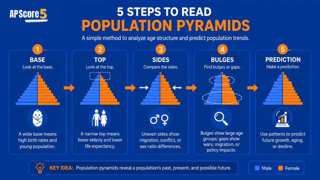 How to Read Population Pyramids โ Five-Step Method for AP Human Geography How to read pyramids: 5 steps