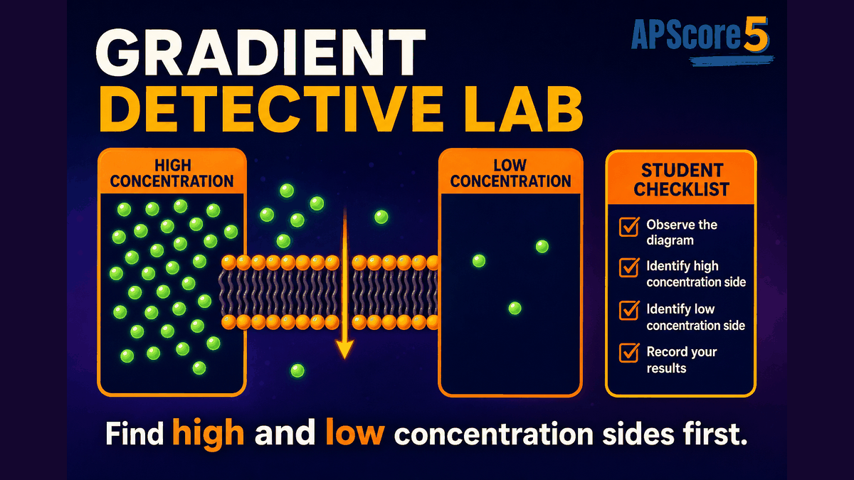 Gradient detective lab AP Biology infographic showing students predicting diffusion direction from concentration differences