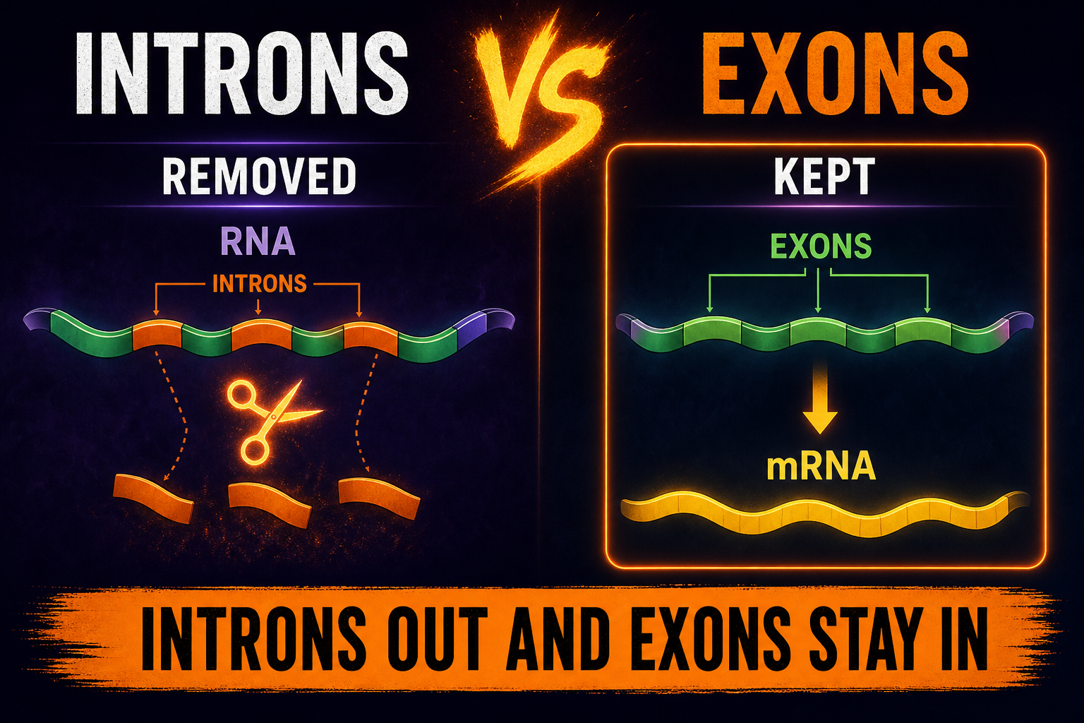 Introns versus exons AP Biology RNA splicing showing introns removed and exons kept