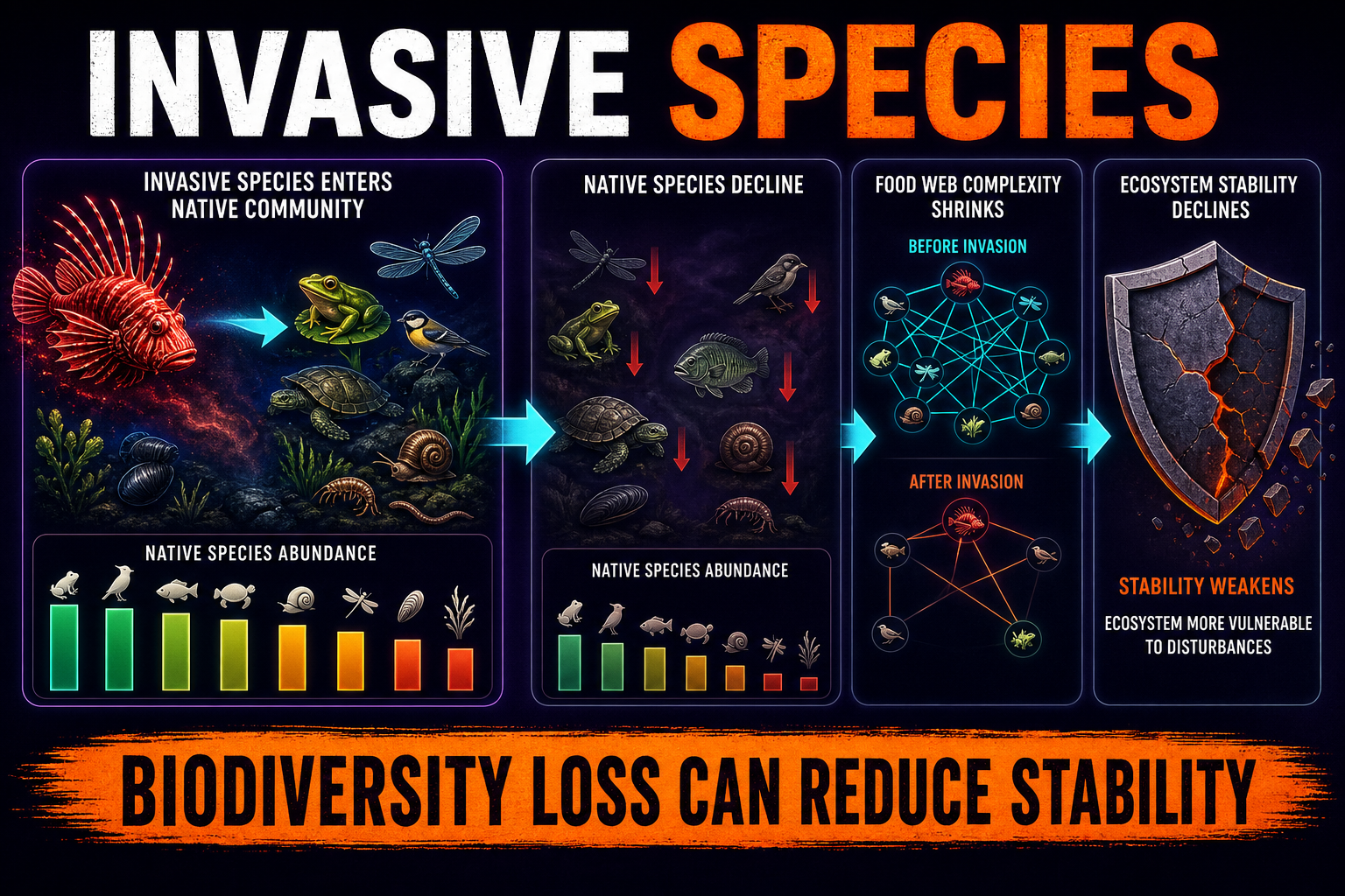 Invasive species and biodiversity loss AP Biology showing native species decline and reduced ecosystem stability