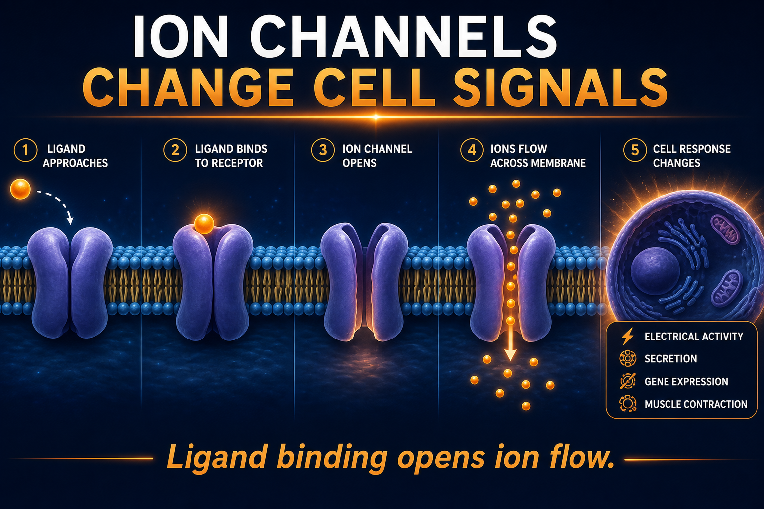 AP Biology ion channel receptor infographic showing ligand binding opening a membrane channel and ions moving across the membrane