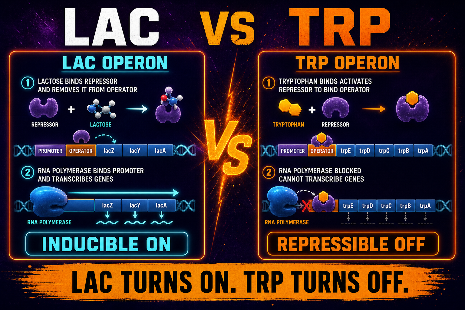 Lac Operon vs Trp Operon AP Biology Lac operon vs trp operon AP Biology comparison showing inducible and repressible gene regulation