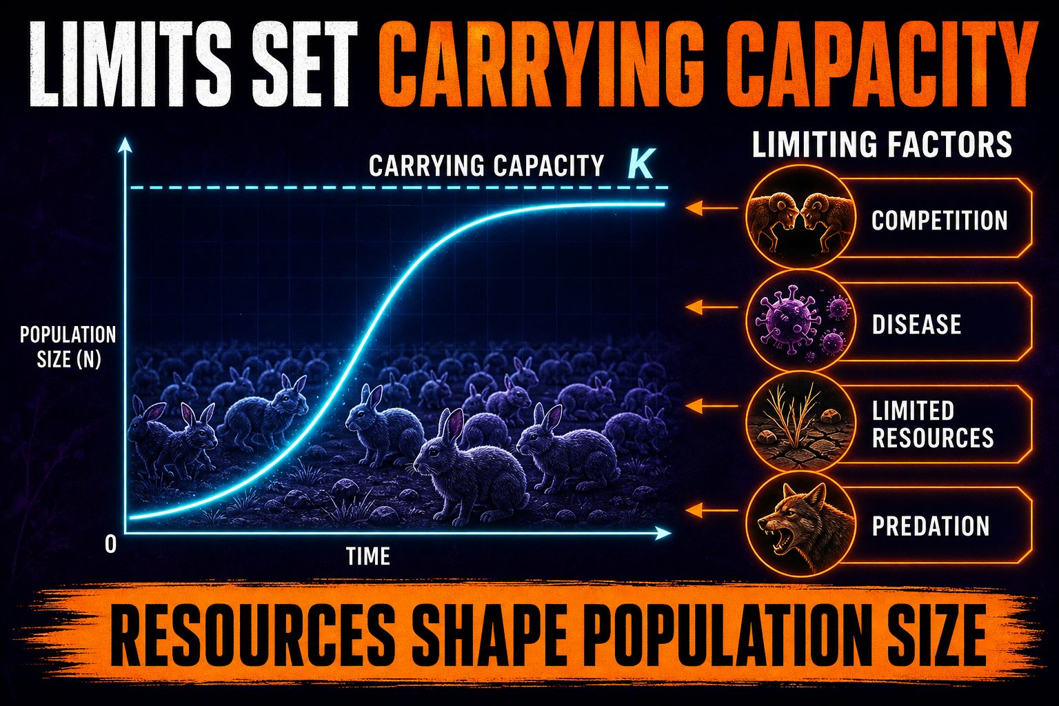 Limiting factors and carrying capacity AP Biology showing logistic growth slowed by resources competition and disease