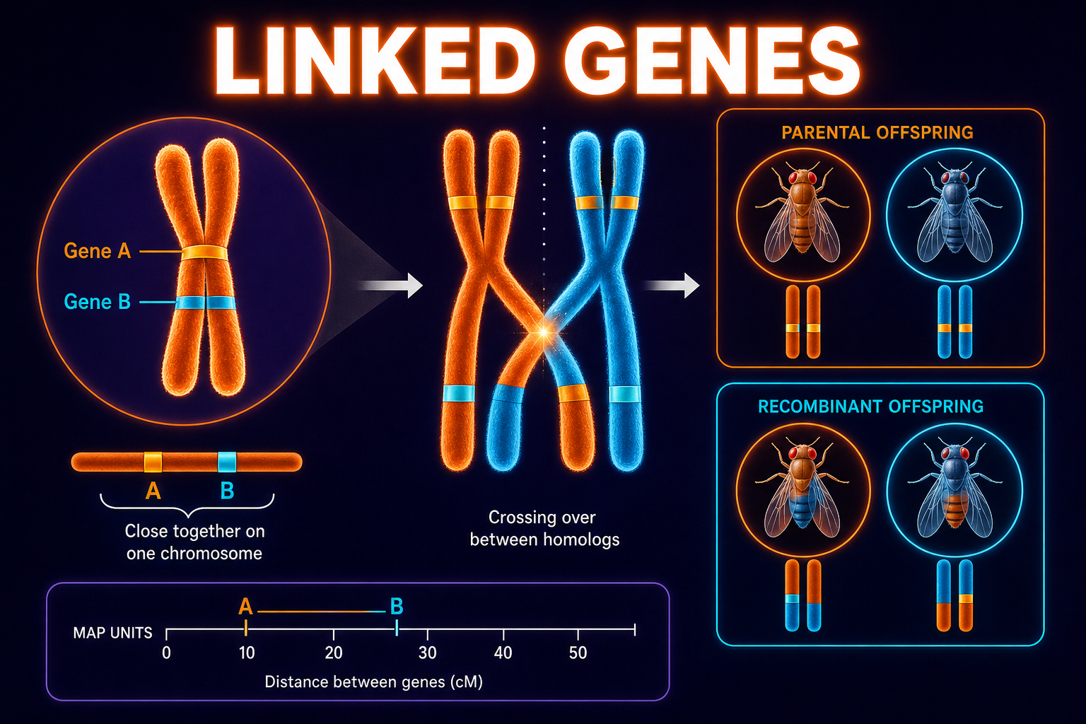 Linked genes recombination map