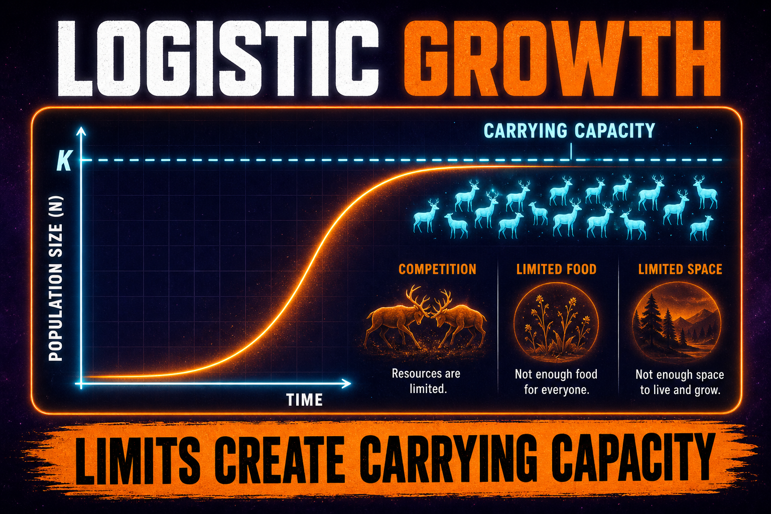 Logistic Growth and Carrying Capacity AP Biology Logistic growth AP Biology showing S-shaped curve leveling off at carrying capacity due to limiting factors