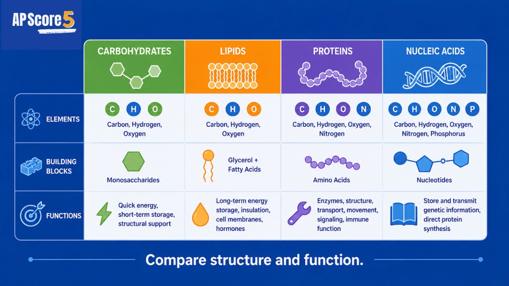 AP Bio macromolecules chart