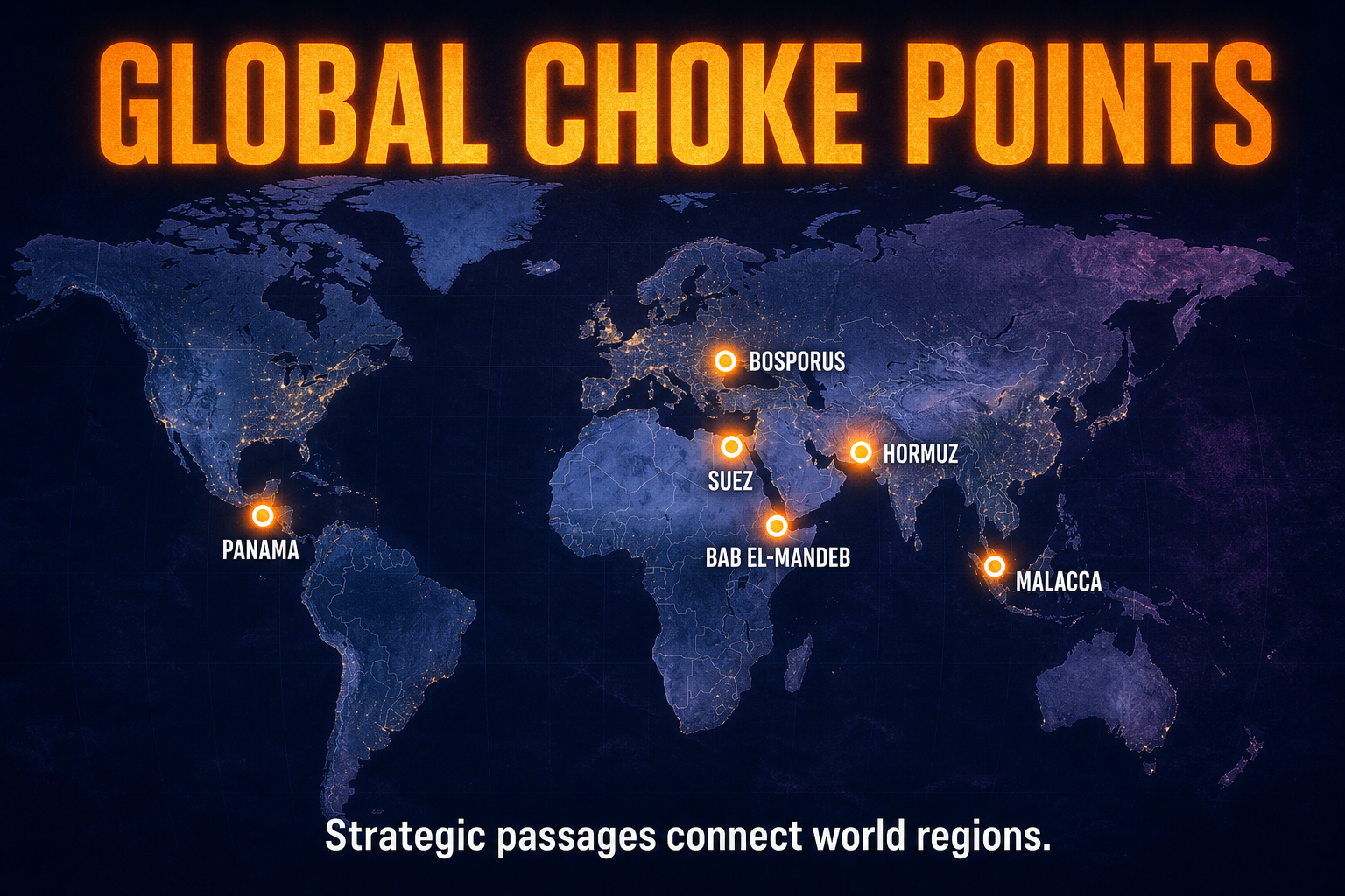Major choke point examples in AP Human Geography including Hormuz Suez Panama Malacca Bosporus and Bab el-Mandeb