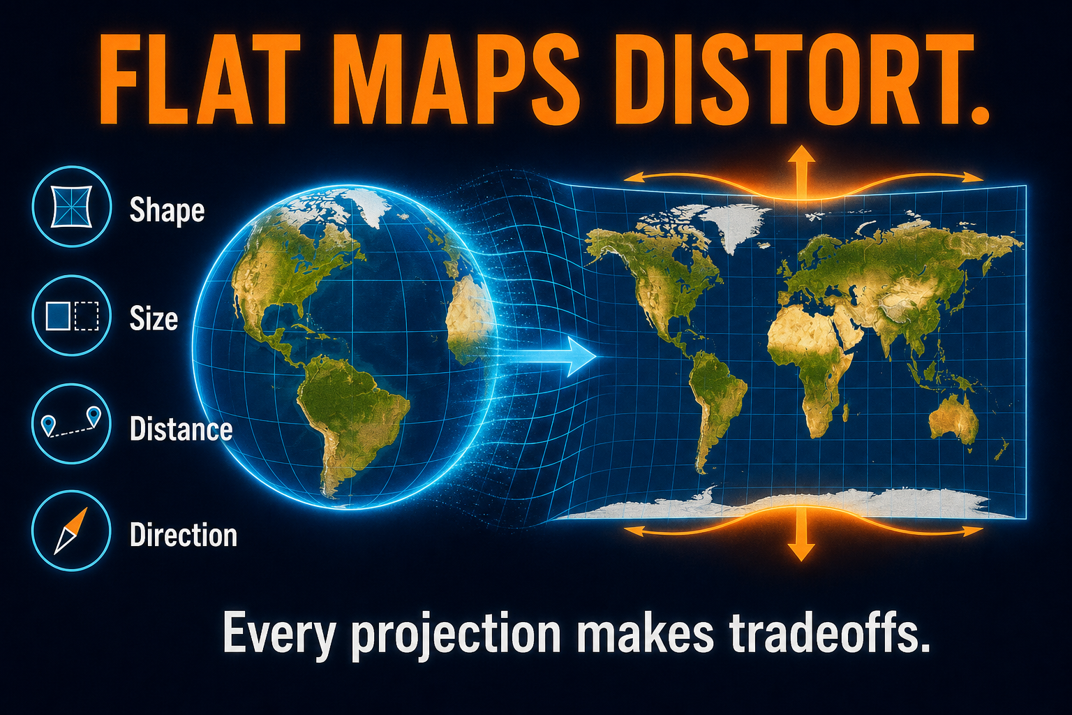 Map Projection Distortion AP Human Geography Map projection distortion in AP Human Geography showing globe flattened into map