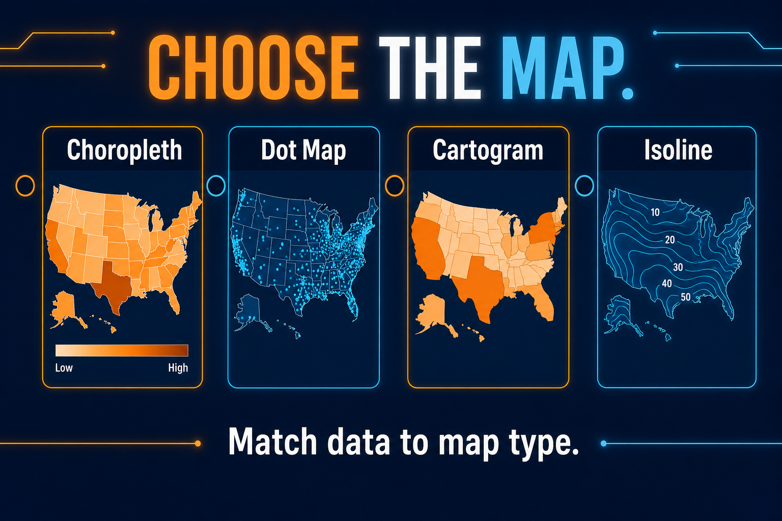 AP Human Geography map types practice visual showing reference maps, thematic maps, choropleth maps, dot maps, isoline maps, and cartograms