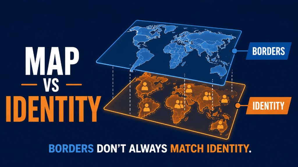 AP Human Geography map versus identity rule showing political borders and national identity patterns