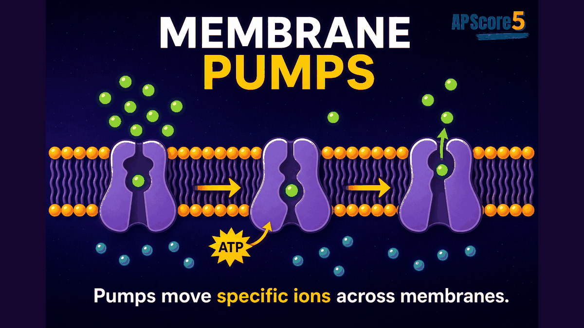 Membrane pumps AP Biology infographic showing a pump protein changing shape to move ions across the cell membrane
