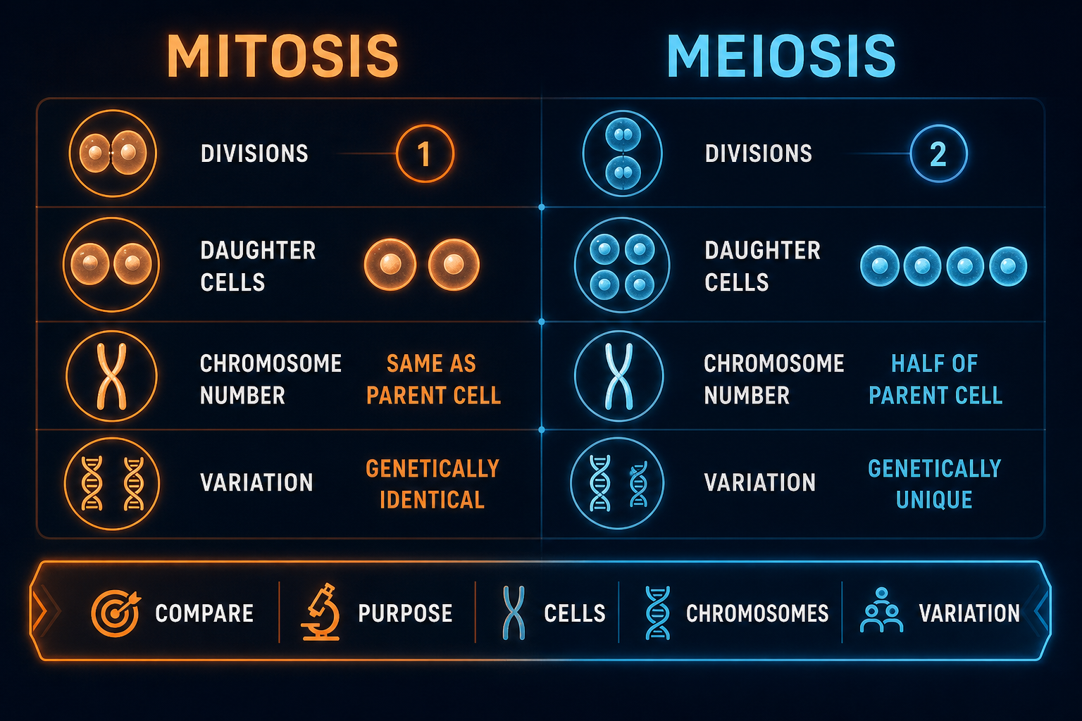 Mitosis meiosis table AP