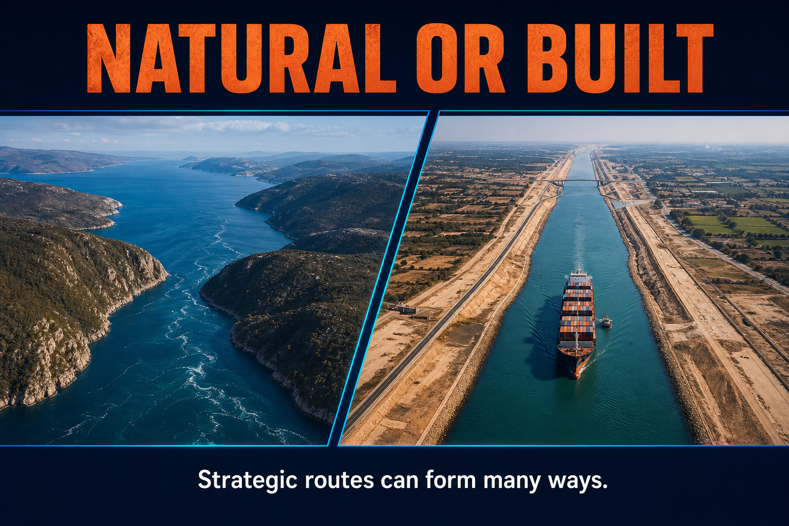 Natural versus human-made choke points in AP Human Geography comparing straits and canals as strategic passages