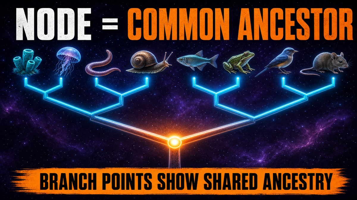 Node common ancestor phylogenetic tree AP Biology showing branch point and descendant lineages