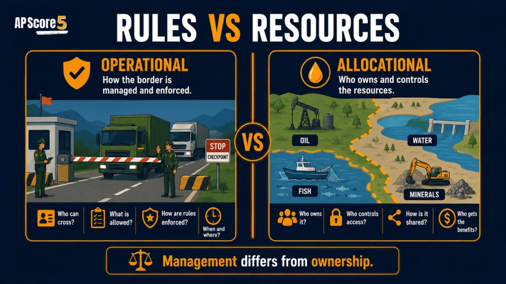 Operational versus allocational boundary disputes AP Human Geography image comparing border management and resource ownership