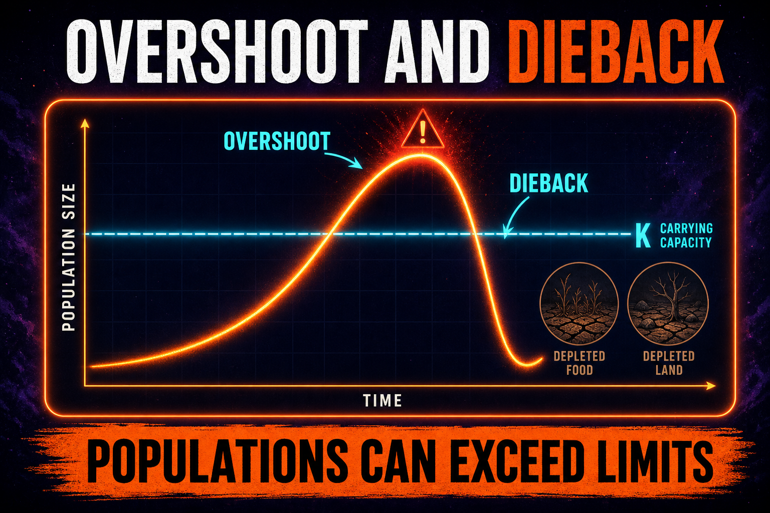 Overshoot and Dieback AP Biology Overshoot and dieback AP Biology showing population exceeding carrying capacity and then declining