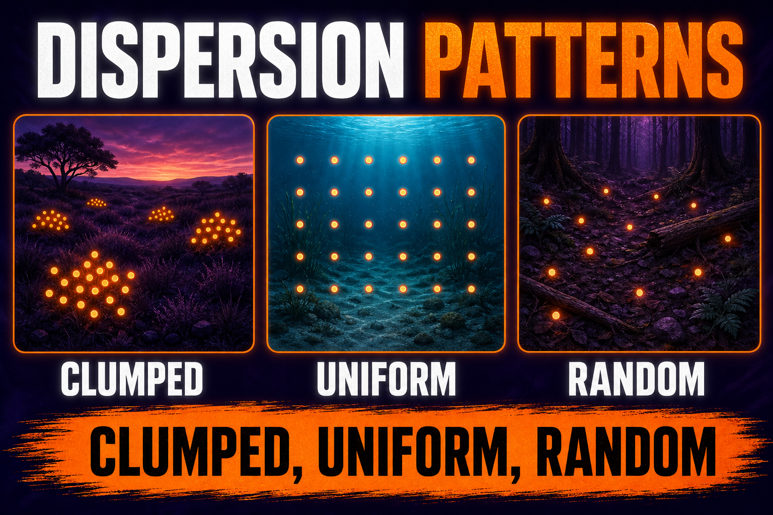 Population dispersion patterns AP Biology showing clumped uniform and random distributions