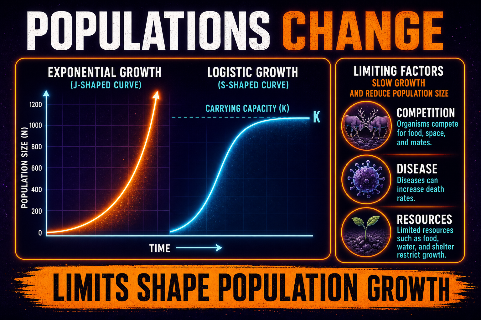 Population growth AP Biology showing exponential growth logistic growth carrying capacity and limiting factors