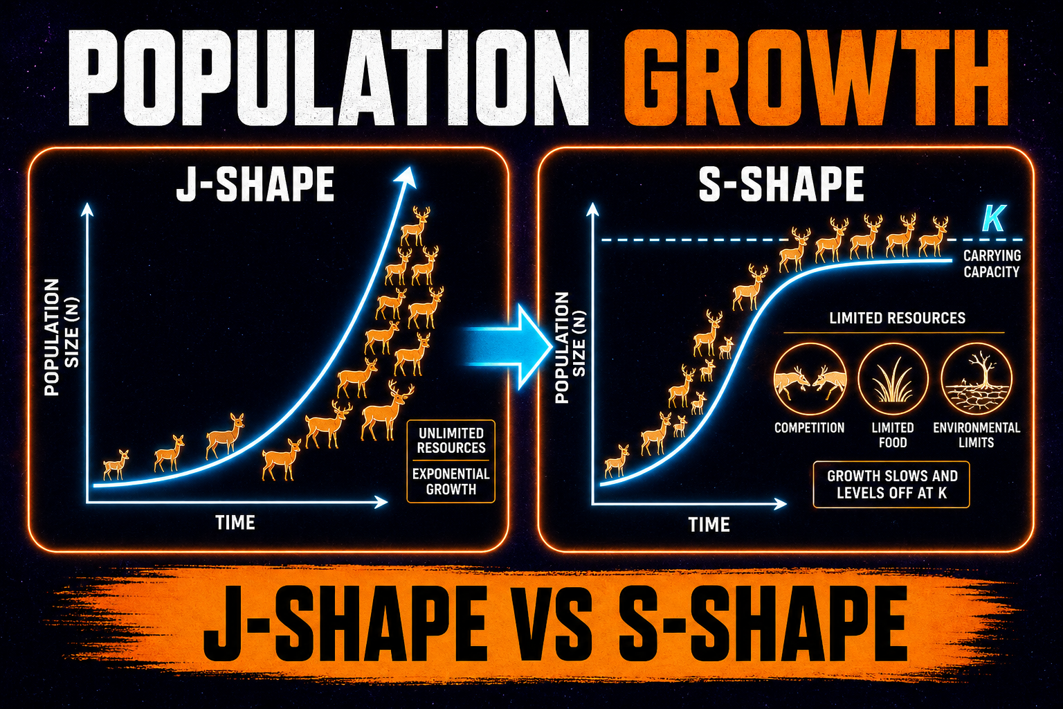 Population Growth Models AP Biology Population growth models AP Biology showing exponential J-shaped curve logistic S-shaped curve and carrying capacity
