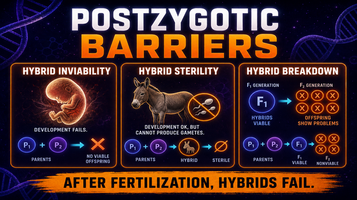 Postzygotic barriers AP Biology showing hybrid inviability hybrid sterility and hybrid breakdown after fertilization