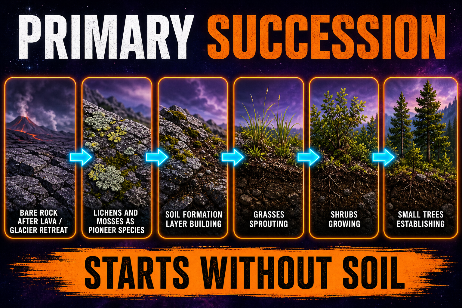 Primary Succession AP Biology Primary succession AP Biology showing bare rock pioneer species soil formation grasses shrubs and trees
