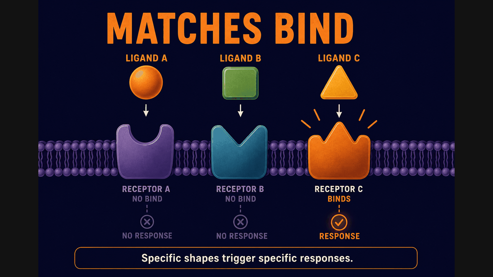 AP Biology receptor specificity infographic showing only a correctly shaped ligand binding to a matching receptor