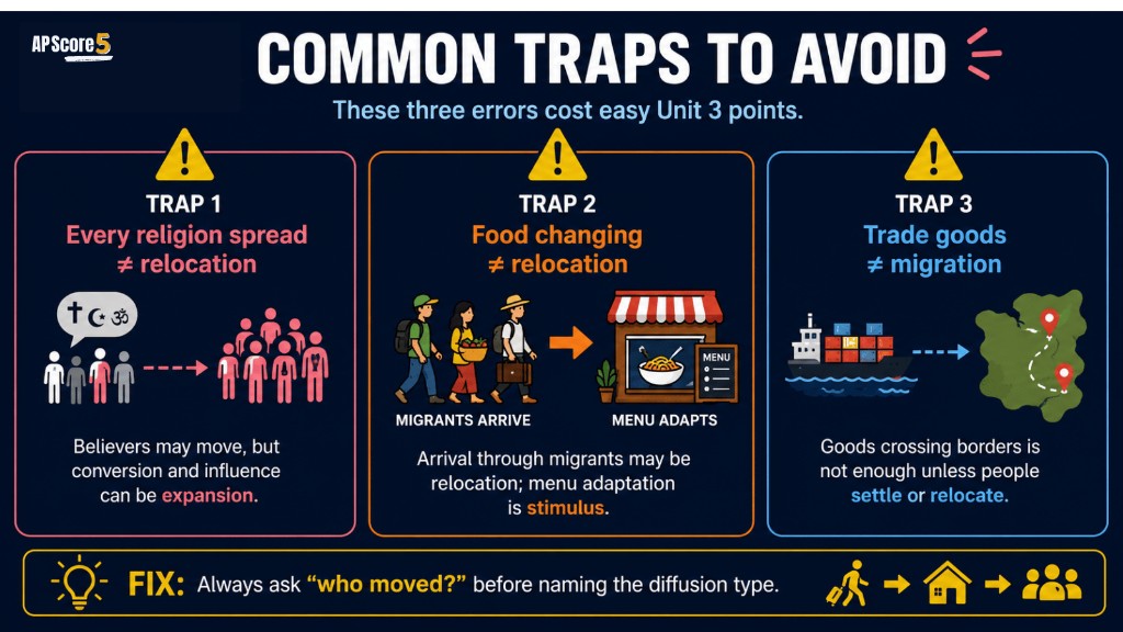 Common AP Human Geography relocation diffusion traps