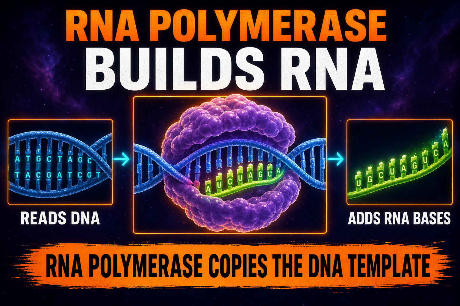 RNA polymerase building RNA from a DNA template during AP Biology transcription