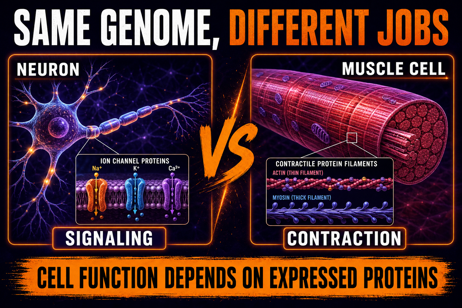 Same Genome Different Cell Functions AP Biology Same genome different cell functions AP Biology showing neuron and muscle cell gene expression