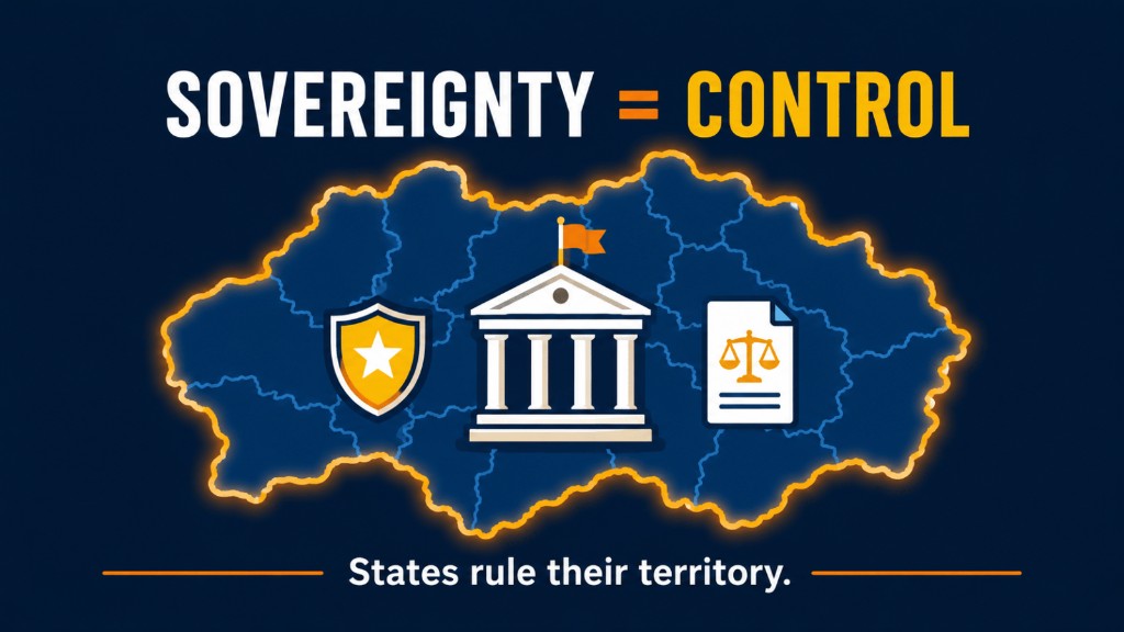 Sovereignty AP Human Geography infographic showing a state controlling territory with borders laws and government authority